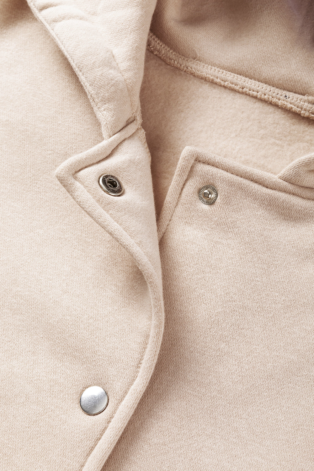 Beige Solid Color Pocketed Button Up Loose Hoodie