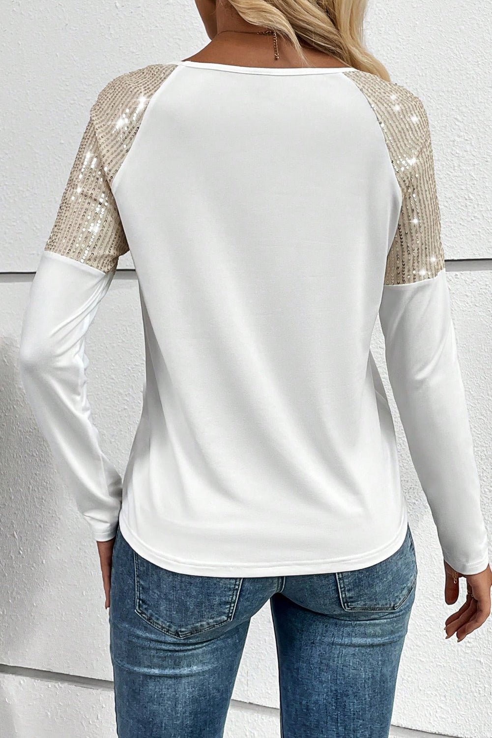 Black Sequin Patch Chest Pocket Raglan Sleeve Top