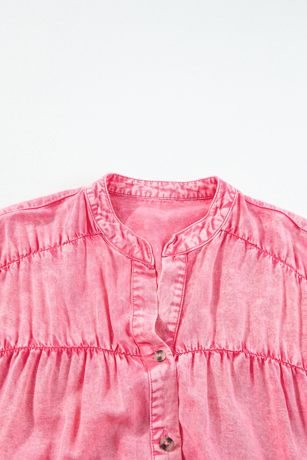 Pink Ruffled Short Sleeve Buttoned Denim Mini Dress