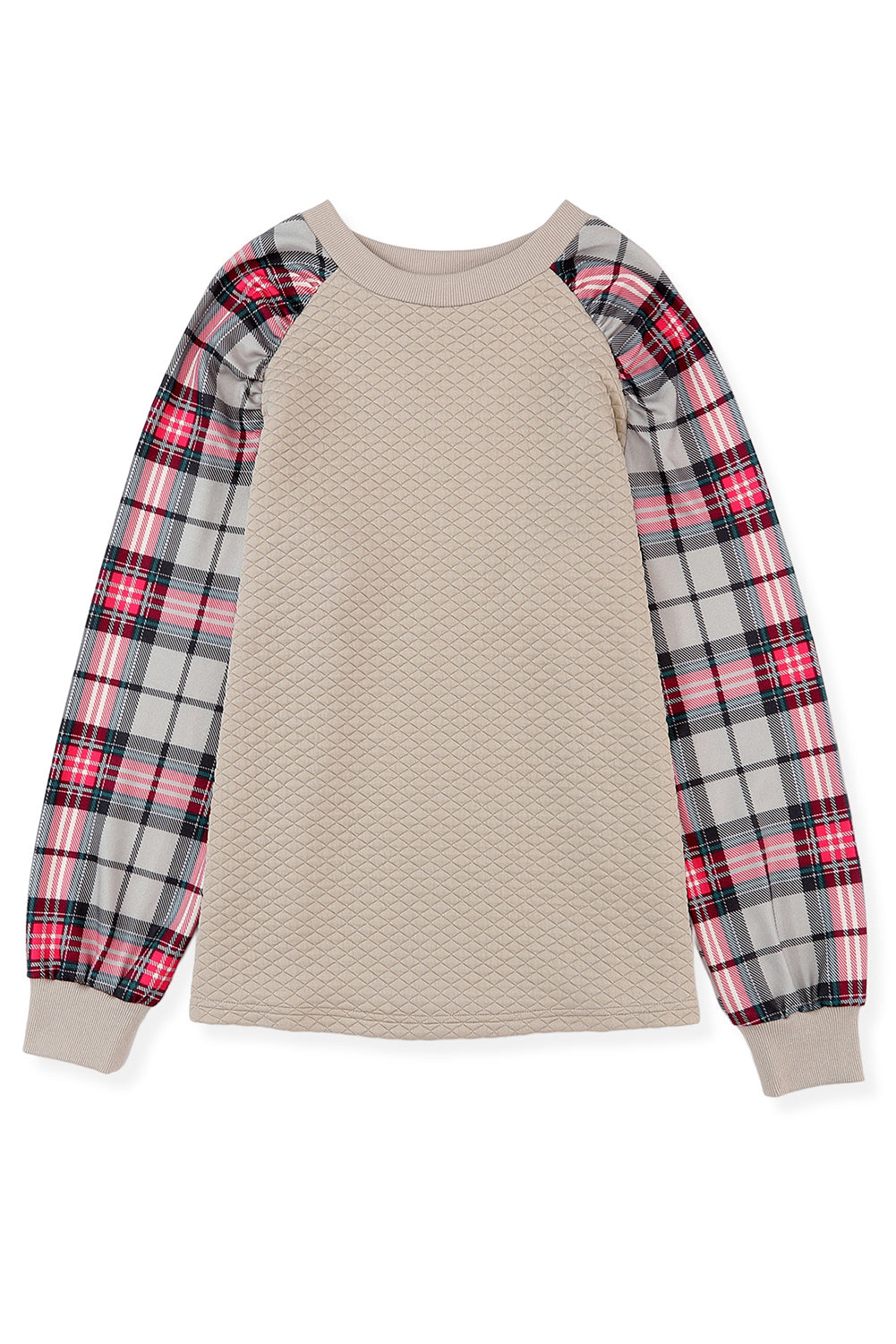 Apricot Plaid Raglan Sleeve Sweatshirt