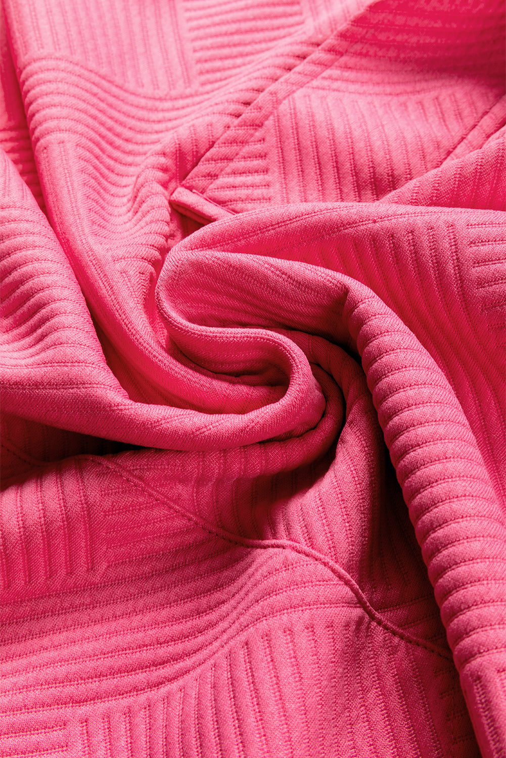 Bright Pink Textured Zipped Neckline Kangaroo Pocket Sweatshirt