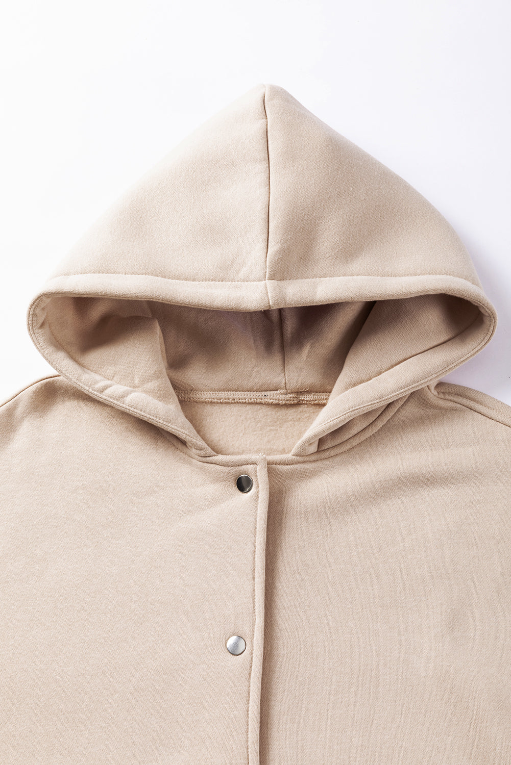 Beige Solid Color Pocketed Button Up Loose Hoodie