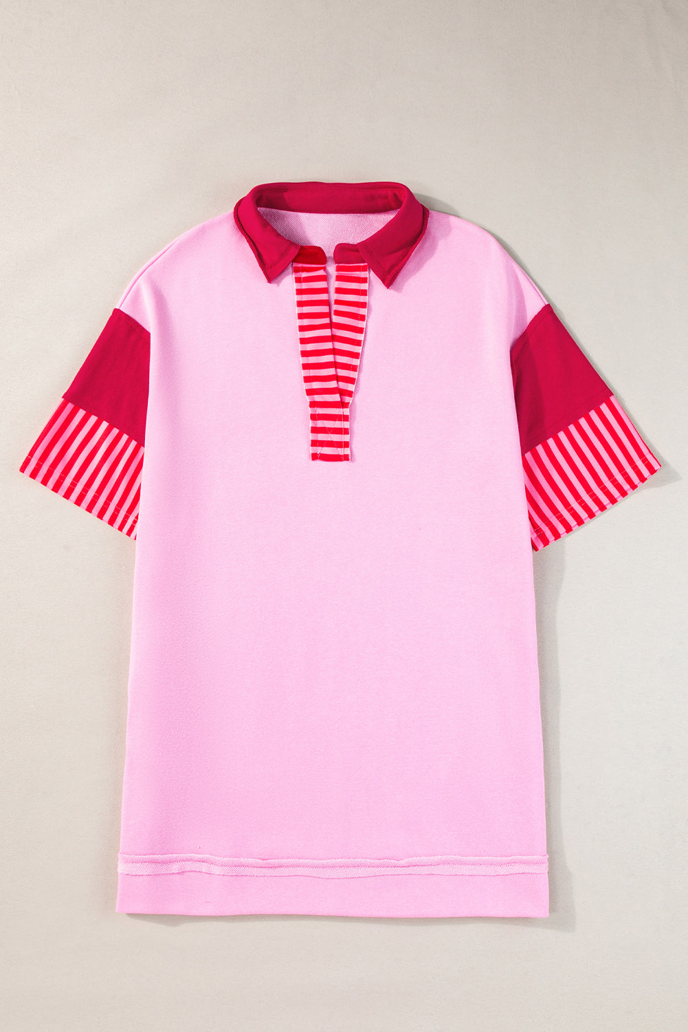 Pink Stripe Colorblock Patchwork Short Sleeve T Shirt Dress