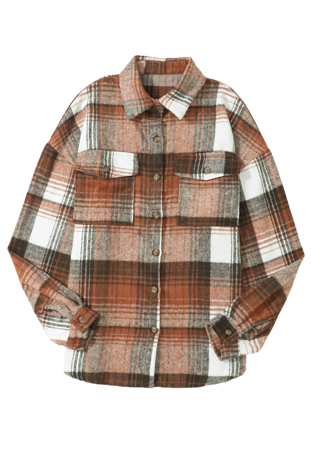 Brown Plaid Flap Pockets Shacket