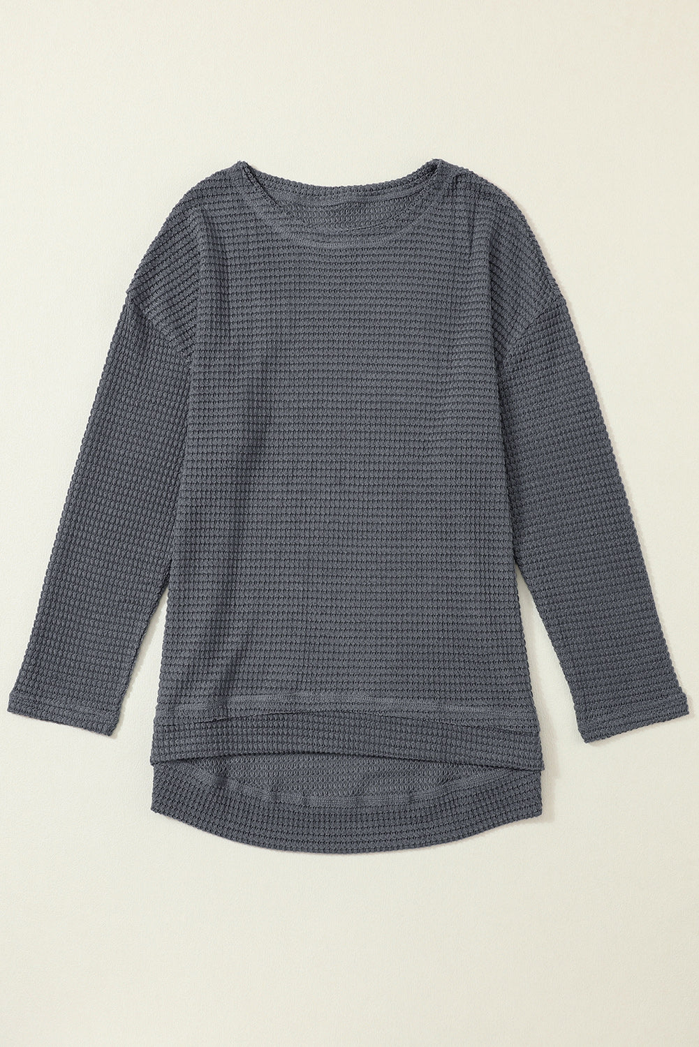 Gray Waffle Knit High Slits Oversized Top