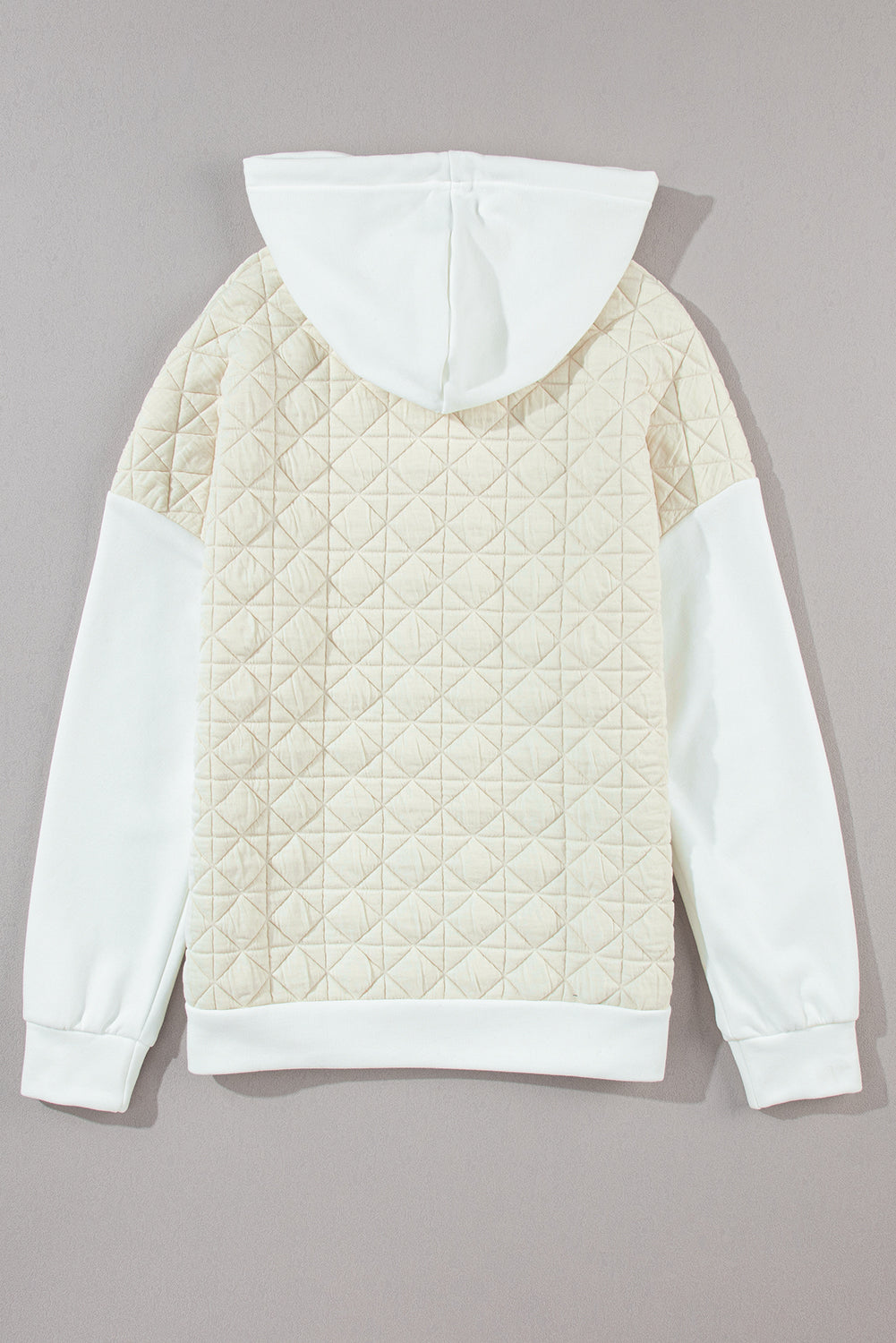 Beige Drop Shoulder Quilted Patchwork Kangaroo Pocket Hoodie