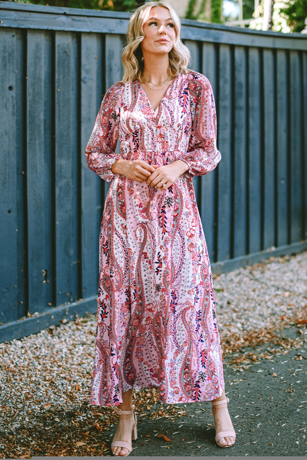 Multicolour Boho Paisley Print V Neck Empire Waist Maxi Dress