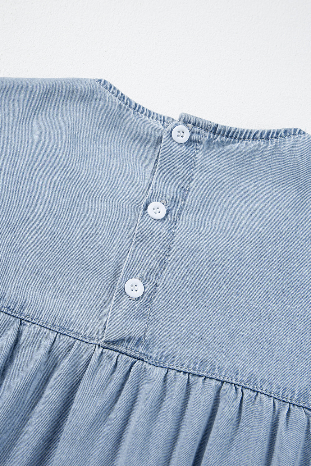 Beau Blue Ruffle Short Sleeve Tiered A-line Denim Dress