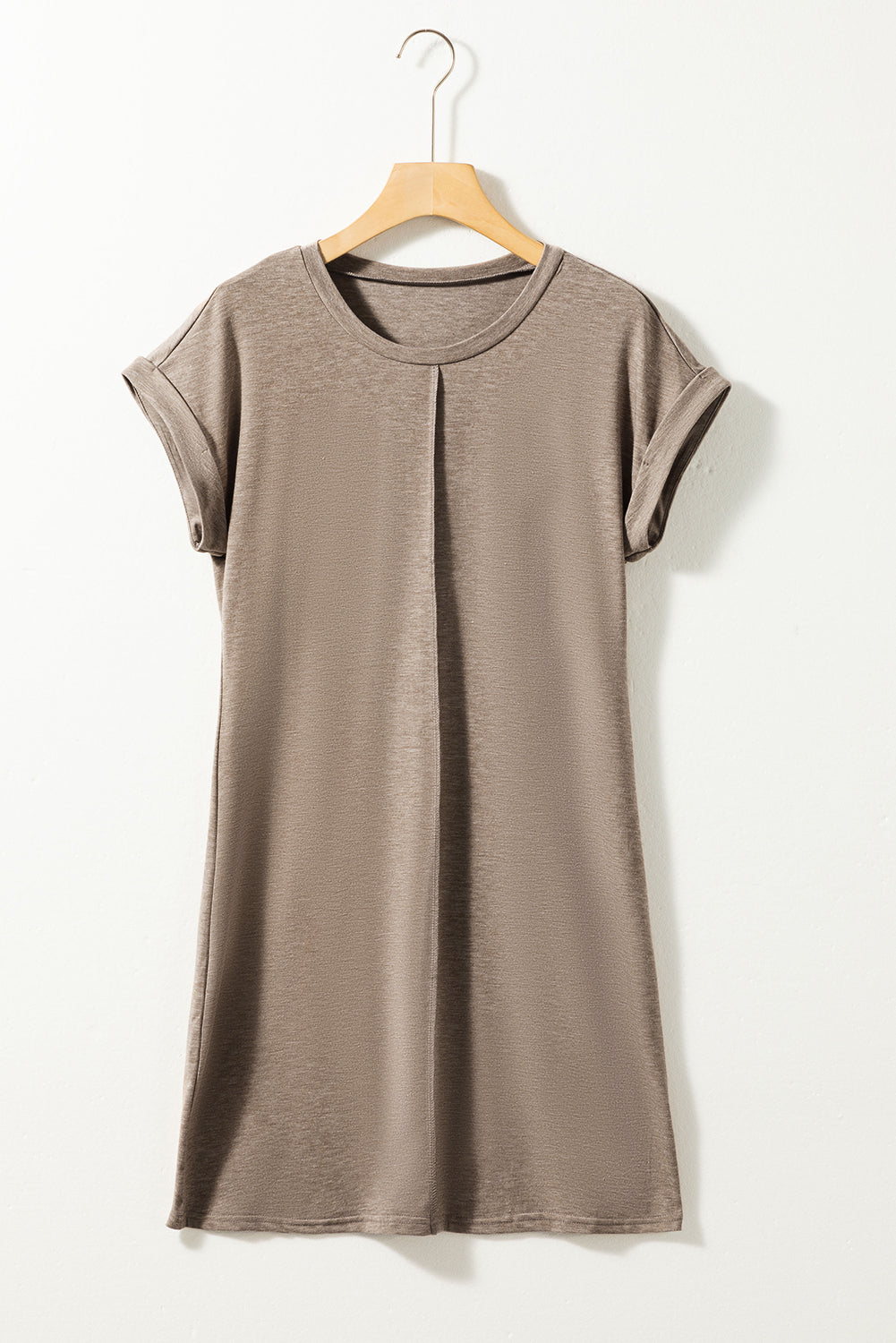 Light French Beige Center Seam Rolled Cuffs T-shirt Dress