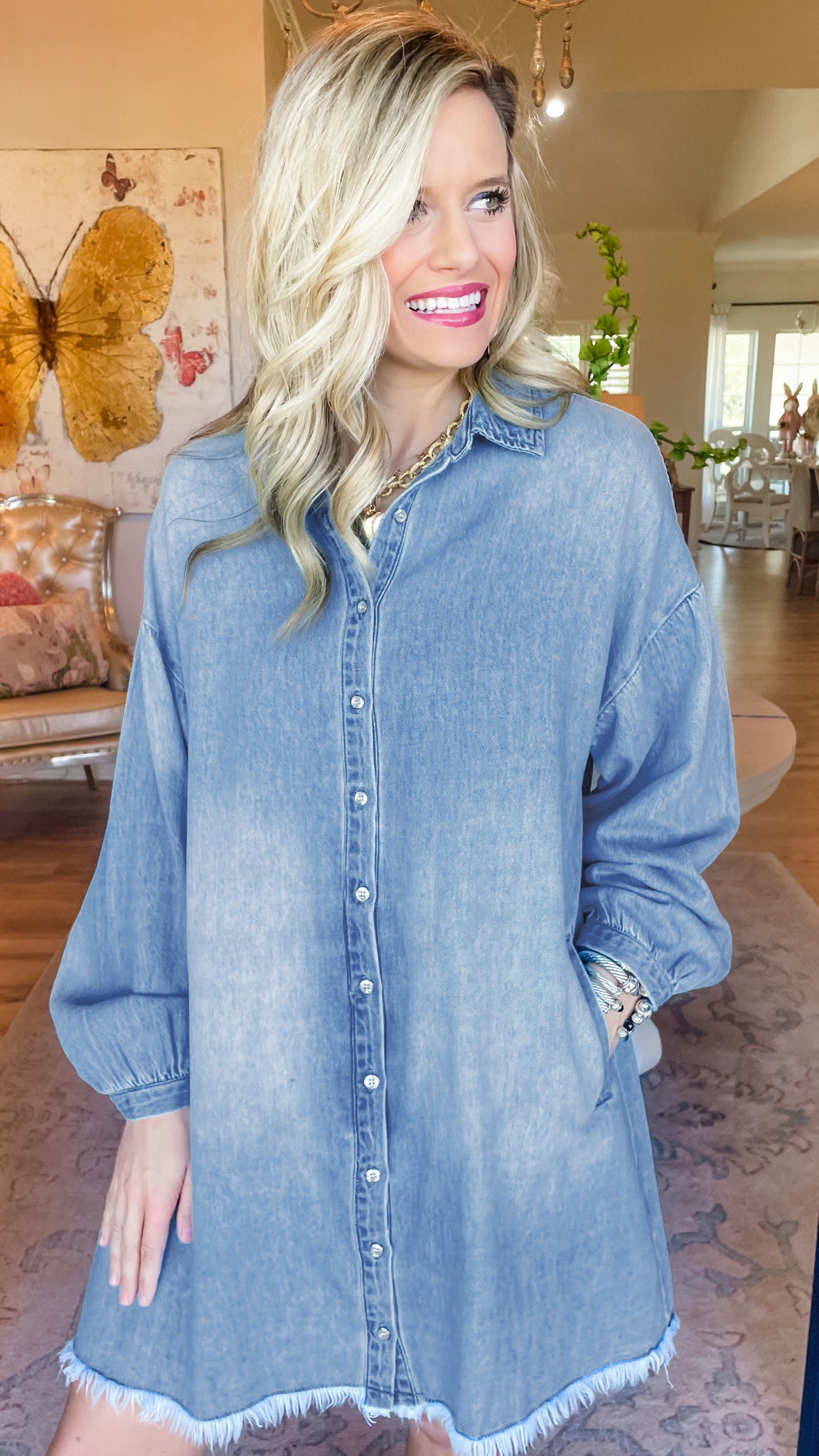 Beau Blue Risen Medium Washed Denim Shirt Dress