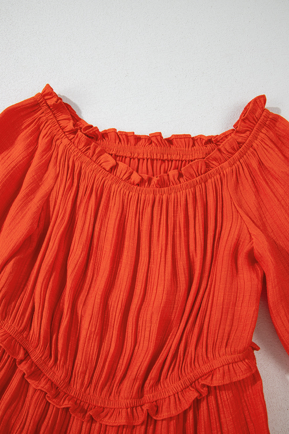 Orange Off Shoulder Balloon Sleeve Cutout Ruffled Maxi Dress