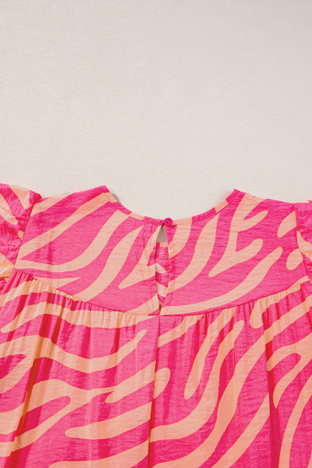 Pink Zebra Stripe Printed Ruffle Trim Pocketed Dress