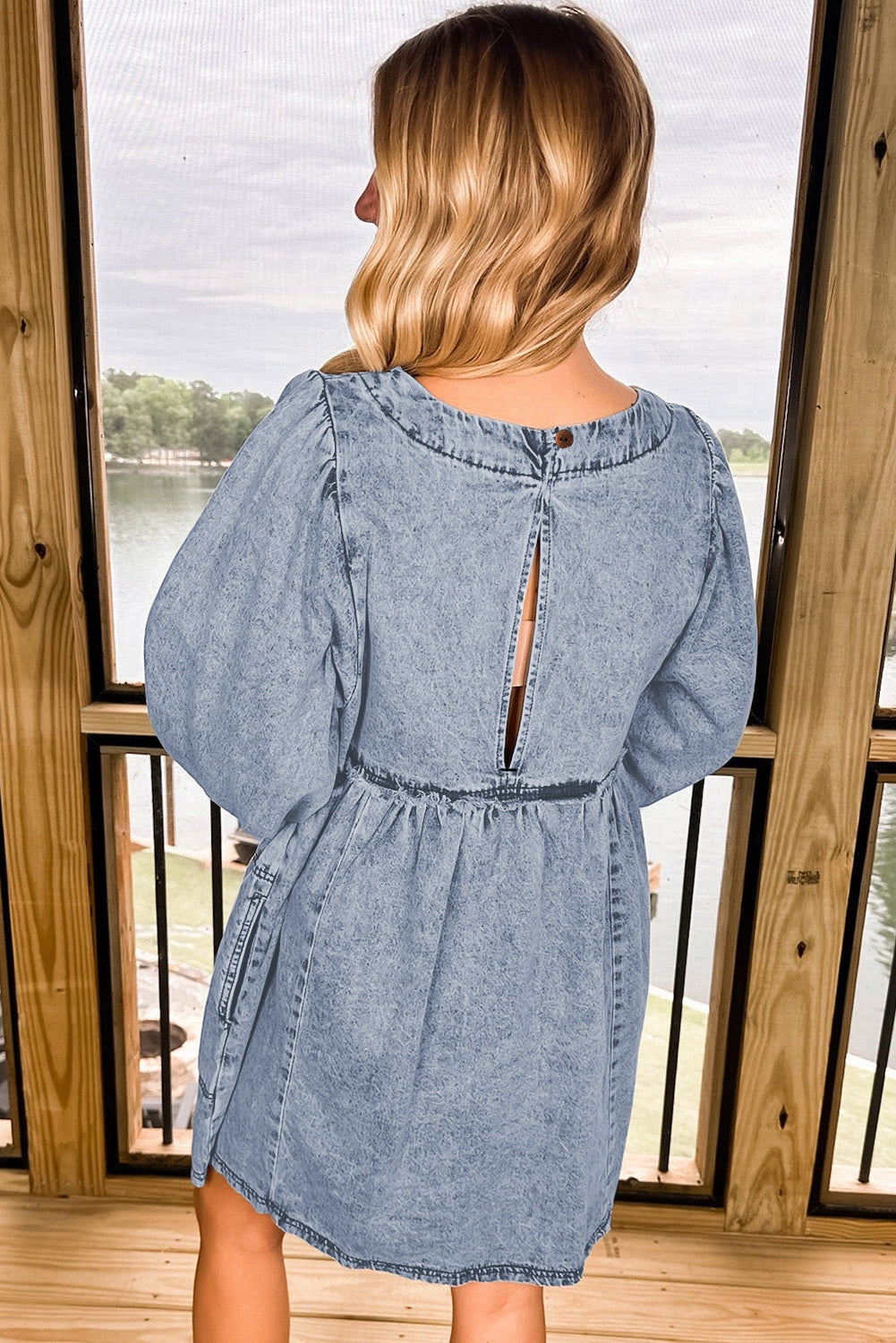 Beau Blue Light Wash High Waist Loose Fit Denim Mini Dress