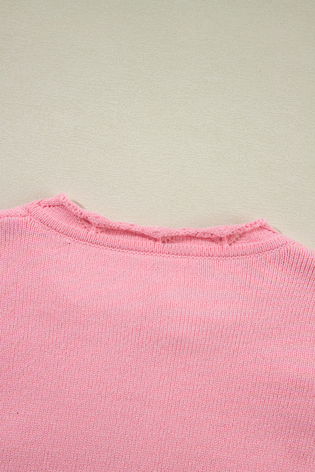 Peach Blossom Flower Detail Knitted Notched Neck Sweater